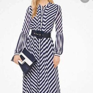 MICHAEL KORS Pleated Front Striped Cady Dress